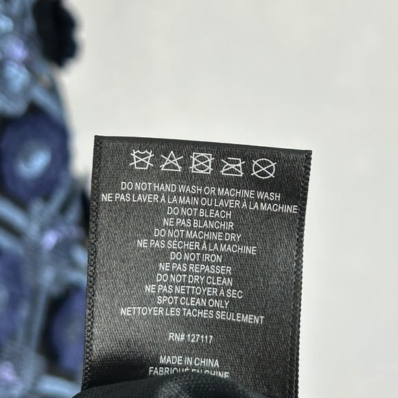 Badgley Mischka size 12 sheath dress navy textured floral sequin short sleeve - Picture 11 of 11